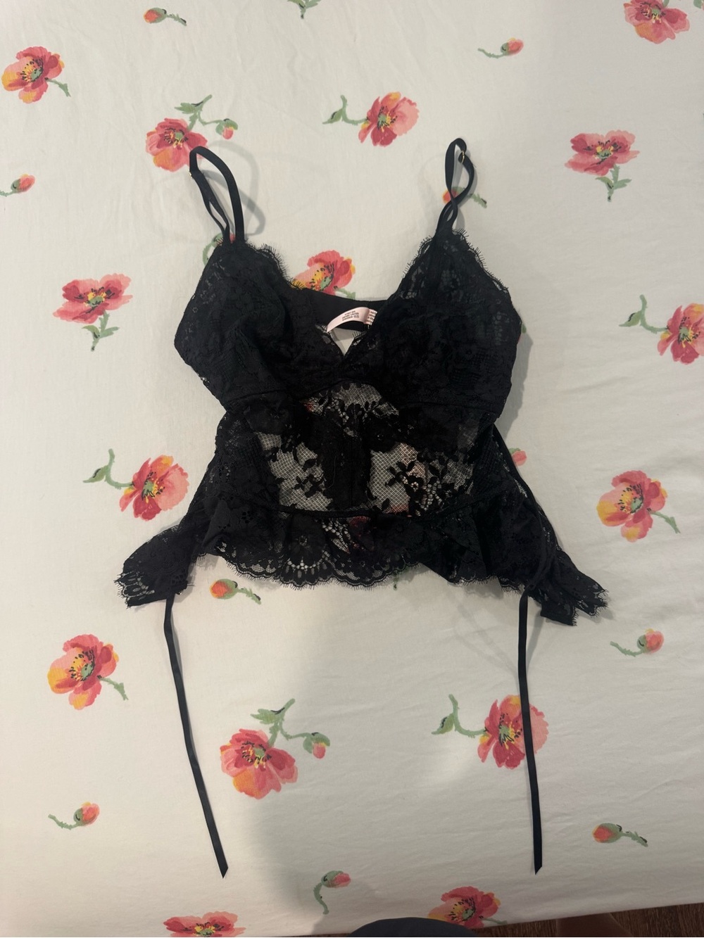 Victoria's Secret Black Lace Camisole with Garter Ties